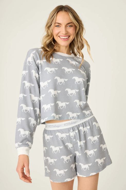 Pj Salvage Boyfriend Boxer Horse Print Shorts Set